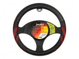 Potah na volant 37 - 39 cm, SUZUKA Premium černý s červenými proužky LAMPA